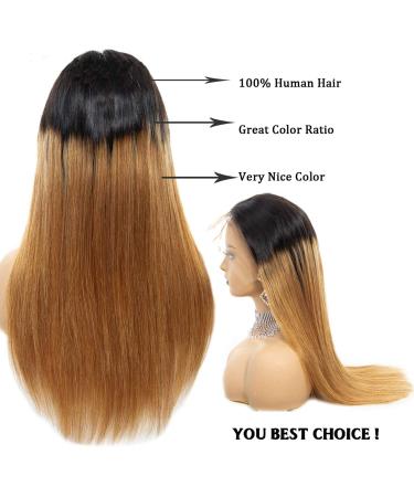 Arenshxc 4x4 Ombre Real Hair Wig for Women #1B/27 Straight Brazilian Virgin Hair Pre Plucked with Natural Hairline 22 Inches - Buy Online on GoSupps.com