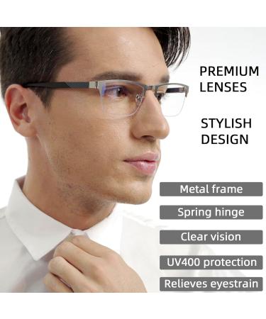 Blue Light Blocking Reading Glasses for Men - Fashion Metal Half Frame Anti-Glare UV Protection Flexible Spring Hinge - 3-Pack +2.0 Magnification - Buy Online on GoSupps.com
