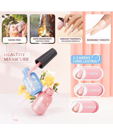 Gellen Gel Nail Polish Kit - Blue Peach Pink White | Popular Solid Colors Set for DIY Nail Art at Home or Salon - Buy Online on GoSupps.com