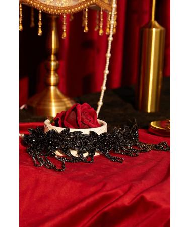 HinyBoeh 1920s Flapper Headband - Great Gatsby Rhinestone Chain - Roaring 20s Black Headpiece for Women - Buy Online on GoSupps.com
