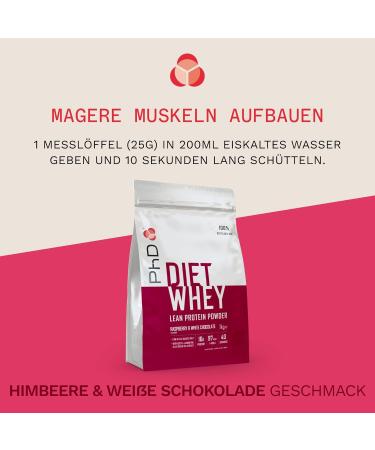 PhD Nutrition Diet Whey Protein Powder - 17g Protein Low Calorie 3.3g BCAAs Raspberry & White Chocolate Flavor 1kg Bag (40 Servings) - International Shipping Available - Buy Online on GoSupps.com