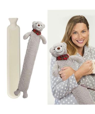 ADEPTNA Extra Long Hot Water Bottle with Sherpa Animal Character with Soft Plush Faux Fur Cover - Soft Comfortable Safe and Keep Warm