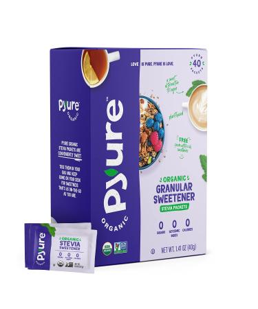 Pyure Organic Stevia Packets | Granulated Sugar Packets - White Sugar Substitute | Zero Carb, Zero Sugar, Zero Calorie Sweetener Packets | Plant-Based Stevia Packets for Keto Coffee | 40 Count 40 Count (Pack of 1)