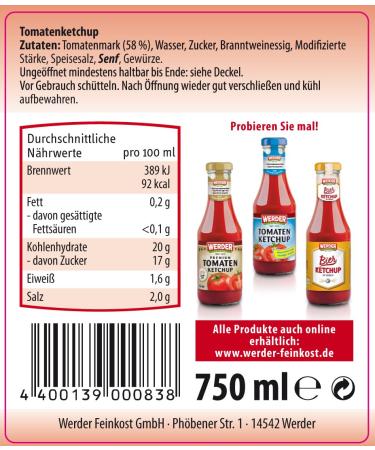 Werder 6 x Tomato Ketchup 750ml Buy Premium Quality Ketchup | International Shipping Available - Buy Online on GoSupps.com