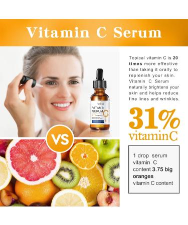 Vitamin C Serum for Face - 31% Anti-Aging Moisturizer with Hyaluronic Acid & Astaxanthin - Brightening & Age Spot Reduction - 2oz - Buy Online on GoSupps.com