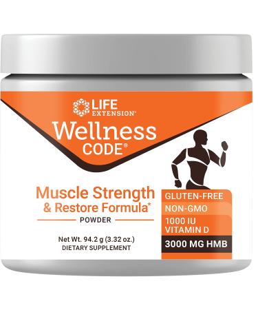 Life Extension Wellness Code® Muscle Strength & Restore Formula Vitamin D3 ß-Hydroxy-ß-Methylbutyrate Monohydrate (HMB) Muscle Health Gluten Free Non-GMO 94.2 g