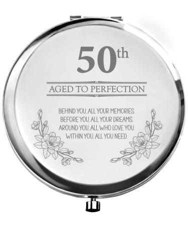 UniqGift 50th Birthday Gifts for Women-50th Birthday Gift Ideas  50th Birthday Gifts for Mom  Grandma - Compact Makeup Mirror