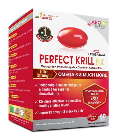 LABO Nutrition Perfect Krill EX, The Purest Ultra Strength Antarctic Krill Oil, Highest Phospholipids (56%), with Choline & Astaxanthin, Omega 3, Heart & Joint Support, 100% Made in USA, 60 softgel