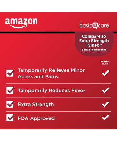 Buy Amazon Basic Care Extra Strength Acetaminophen 500 mg Caplets - Pain Relief & Fever Reducer (100 Count) | Fast International Shipping - Buy Online on GoSupps.com