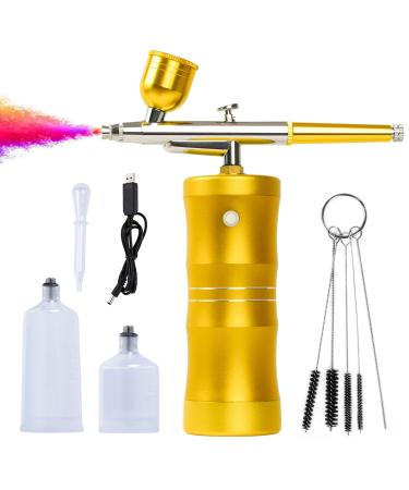 Airbrush Kit with Compressor,Portable Mini Spray Gun with 27PSI Gravity Feed for Cake Decorating Makeup Art Nail Model Painting Tattoo Manicure Gold