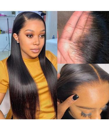 Lace Front Human Hair Wig 30 Pre Plucked with Baby Hair | Brazilian Virgin 13x4 HD Lace Frontal | 180% Density Straight Glueless Wig for Black Women - Natural Color - Buy Online on GoSupps.com