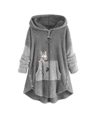 Hanxiulin fleece jacket plush jacket cuddly jacket women warm winter jacket long -sleeved winter coat jacket winter coat down jacket Beautifier Causal sweat jacket winter warm trench coat xxl gy1