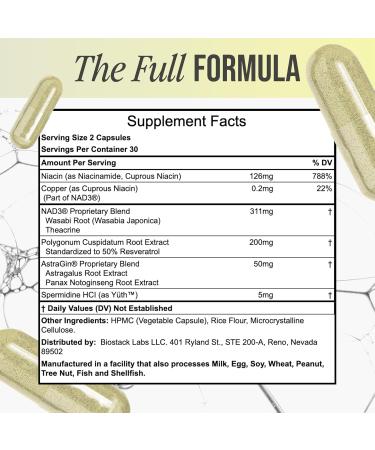 BIOSTACK NAD Regen (30 Days Supply) - Advanced NAD+ Supplement with NAD3 Y th Spermidine Resveratrol Niacinamide | NMNH Alternative | Anti Aging Longevity & Cellular Health Vitamin B3 Complex 60 Count (Pack of 1) - Buy Online on GoSupps.com