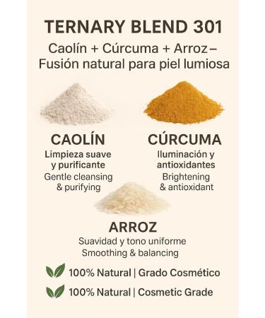 White kaolin clay + turmeric + rice - Brightening anti-blemish and skin-care face mask - 100% natural | Ternary Blend 301 - 100 g - Buy Online on GoSupps.com