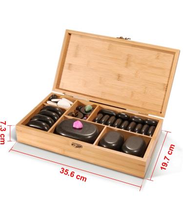 Master Massage Hot Stone Basalt Stone Set - 60 Pieces of 100% Natural Stones in Decorative Bamboo Box for Relaxation Therapy - Buy Online on GoSupps.com