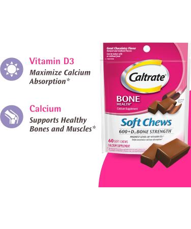 Caltrate Soft Chews 600 Plus D3 Calcium Vitamin D Supplement Chocolate Truffle - 60 Count - Buy Online on GoSupps.com