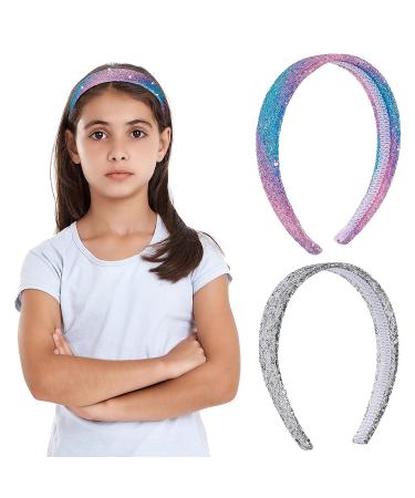 Sibba Rhinestone Headbands Set - Sparkly Thin & Wide Hair Bands for Girls - Silver Glitter Sequin Jeweled - Perfect for Easter Day - 2 PCS - Buy Online on GoSupps.com