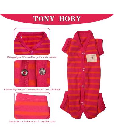 Tony Hoby Dog Pajamas & T-Shirts - Soft Striped Dog Onesies for Small & Medium Dogs | Breathable 4-Leg Bodysuits in Red for Girls - Buy Online on GoSupps.com