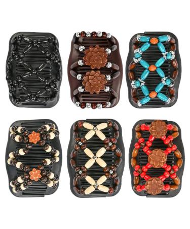 TIMESETL Beads Hair Combs 6 pcs Elastic Magic Wood Beads Double Hair Comb Clip Stretchy Hair Accessories for Women Girls