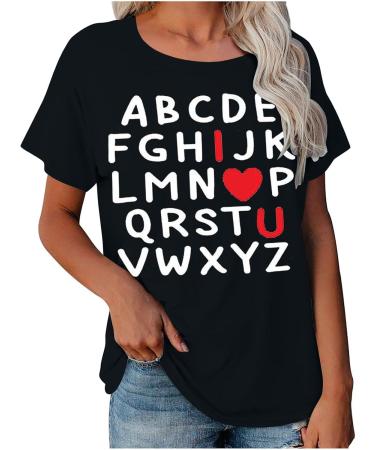 oelaio Valentine's Day Tops for Women Womens Plus Size Short Sleeve Shirts Loose Fit Cute Graphic Spring Tops Fashion - Buy Online on GoSupps.com