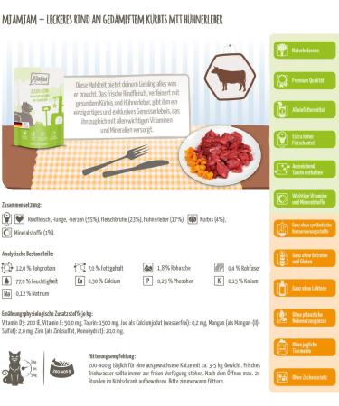 Mjamjam Premium Grain-Free Wet Cat Food - Delicious Cattle & Pumpkin - 12 Pack (125g Each) - Extra Meat Beef - Buy Online on GoSupps.com