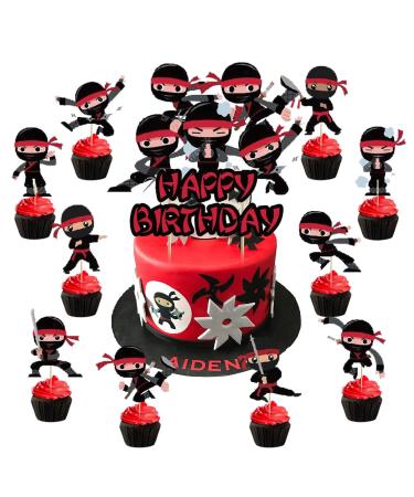 37Pcs Ninja Party Cake&Cupcake Toppers for Karate Kung Fu Warriors Birthday Party Supplies Boys' Theme Birthday Party Decoration