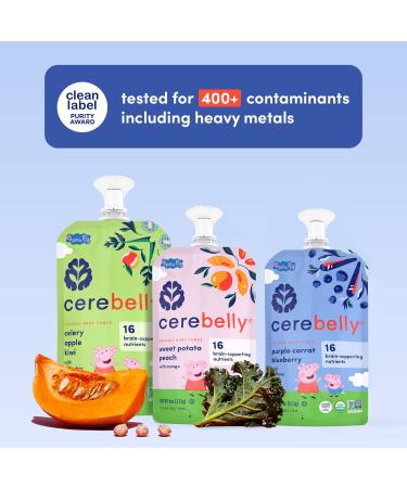 Cerebelly Stage 1 Baby Food Pouches - Purple Carrot Blueberry Smoothie (Pack of 6) | Organic Toddler Snacks with 16 Brain-supporting Nutrients | No Added Sugar | 4 Ounce - Buy Online on GoSupps.com