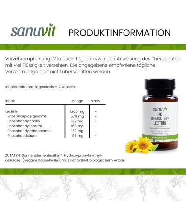 Buy Sanuvit Organic Sunflower Lecithin Capsules 1200 mg Vegan High Bioavailability 180 Capsules | Made in Austria International Shipping Available - Buy Online on GoSupps.com