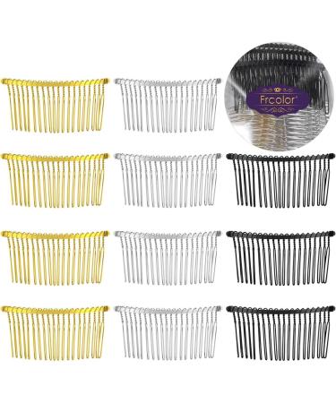 Frcolor 12pcs 20 Teeth Metal Wire Hair Combs - Golden White Black | Hair Clip Side Combs - Buy Online on GoSupps.com