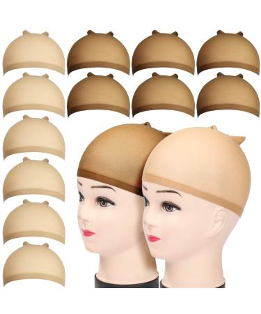 FANDAMEI 12pcs Stocking Wig Caps  6pcs Brown Skin Tone Stocking Caps& 6pcs Light Brown Stretchy Nylon Wig Caps for Women