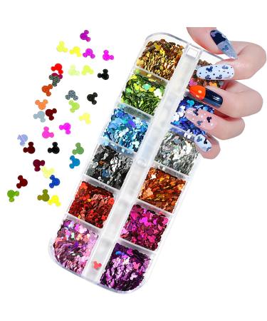 12 Colors Cute Nail Glitter Sequins Nail Art Supplies 3D Holographic Nails Glitter Flakes Glitter Nail Art Stickers Decals Shiny Confetti Glitters Nail Designs for Acrylic Nail Art Decoration A2