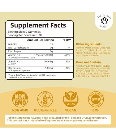 Tinies bers Magnesium Glycinate Gummies 500mg D3 K2 Magnesium for Adults and Kids Sugar Free - Buy Online on GoSupps.com
