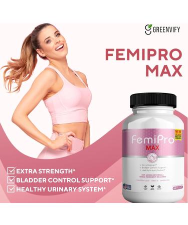 FemiPro MAX Women's Urinary Support Supplement 60 Capsules Extra Strength Bladder Control with Cranberry Hibiscus Dandelion Vegan Gluten Free (1) - Buy Online on GoSupps.com