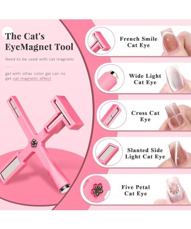 Nail Magnet Tool Set - 5 in 1 Multi-Function with Silicone Case | Magnetic Cat Eye Nail Polish Wand - Pink - Buy Online on GoSupps.com