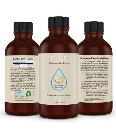 Suspended Solutions - C-60 MCT - 4oz -99.9% Pure C-60 in Organic Extra Virgin MCT Oil - 100% Solvent Free - 108mg Active C60 - Glass Bottle - Carbon 60 - Buy Online on GoSupps.com