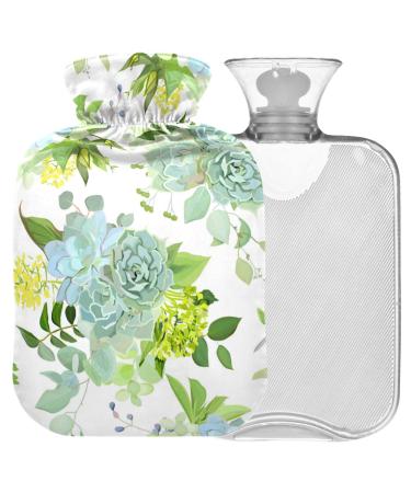 Naanle hot water bottle with lid spring succulent flower transparent hot water bottle 2l large hot hot water bottle for menstrual cramps pain relief handfoots heat and cold therapy