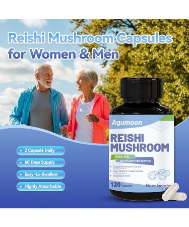 Agumoon 2 Pack Reishi Mushroom Capsules 5000mg Vegan Gluten Free Non-GMO 240 Capsules 4 Month Supply - Buy Online on GoSupps.com