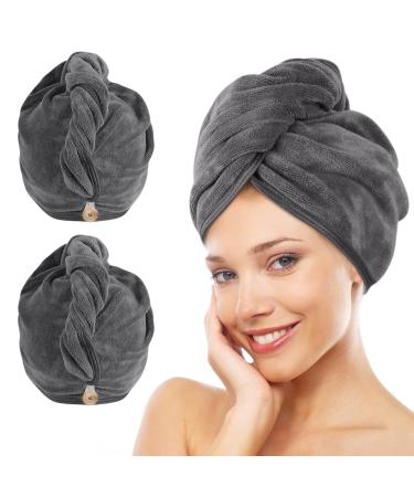 Kinhwa Turban towel with button XL microfiber hair turban for the hair as quick -drying hair towel super absorbent and soft for long and dense hair 30cmx70cm 2 piece of gray gray 70x30 cm (2 pack) - Buy Online on GoSupps.com