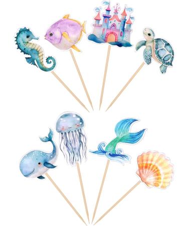 32 Pack Mermaid Cupcake Toppers Under The Sea Octopus Starfish Mermaid Tail Cupcake Picks Jellyfish Seahorse Coral Cupcake Decorations for Baby Shower Under The Sea Party Birthday Cake Decorations - Buy Online on GoSupps.com