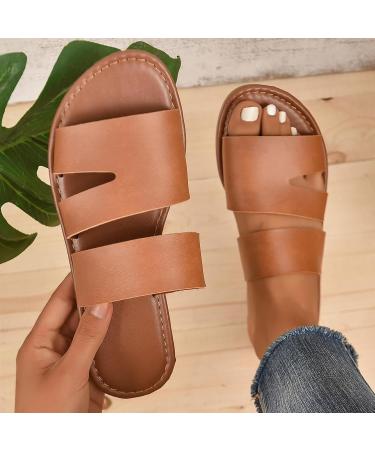 Buy Puzzlegame Women's Dark Brown Flat Ribbons Sandals - Summer Leisure Open Toe Rubber Shoes Size 37 EU for Shopping & Swimming - Buy Online on GoSupps.com