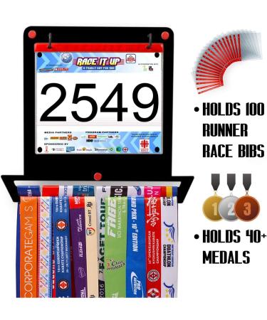 Victory Hangers Medal & Bib Holder Bundle - Square Shape | 40+ Medals & 100 Runner Race Bibs Capacity | Steel Rack for Runners - Buy Online on GoSupps.com