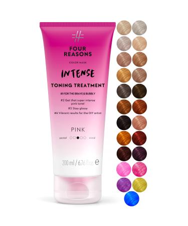 Four Reasons Color Mask Intense - Pink - (27 Colors) Intensive Toning Treatment - Color Depositing Conditioner - Semi Permanent Hair Dye for Lightened and Colored Hair - 100% Vegan 6.76 Fl oz Intense Pink