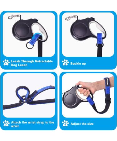 Petbonus Short Dog Leash - Adjustable Safety Bracelet for Roller Dogs Reflective Seams Soft Padded Handle Extra Safety for Strollers - Blue - Buy Online on GoSupps.com