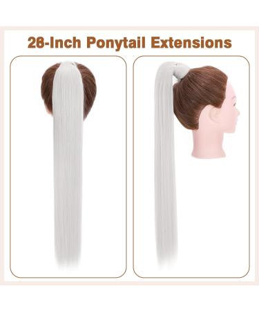 Tess Ponytail Extension - 66 cm Silver-Gray Smooth Braid | 100g Long Hair Extension for Stunning Styles - Buy Online on GoSupps.com