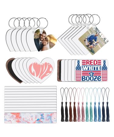 36 Pack Sublimation Blank Set, OFFNOVA Sublimation Blank Key Chains Fridge Magnets Bookmarks for DIY Sublimation Transfer Heat Press Printing 36pack