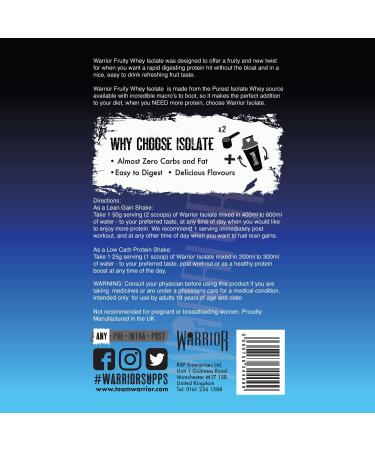 Warrior Fruity Clear Whey Isolate Protein Powder - Blue Raspberry Flavor, 375g (15 Servings), Low Sugar, Post Workout Shake - Buy Online on GoSupps.com