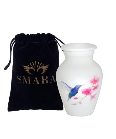 SMARA Small Keepsake Cremation Urn with Velvet Case | Choose From Unique Colors lovely Sharing Mini Metal Token For Human Ashes or Pet. (Keepsake Hummingbird (White)) Keepsake Hummingbird (White)