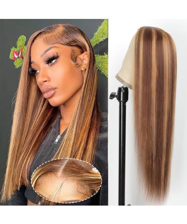 WEAR AND GO GLUEST WIG HUMAN WIG GLUELESS REAL WIG YDDM 5x5 HD Lace 18 Inch Pre Plucked Pre Cut 180% Density Blonde Highlight Wig Gluess Lace Wig Blonde Ombre Lair 18 inch Hair 5x5 4/27 Straight Wig
