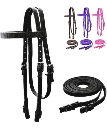 Tahoe Tack Plain Double Layer Nylon Headstall with Reins, Multiple Colors & Sizes Available