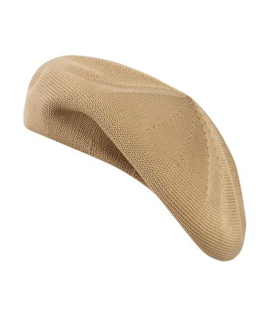 GEMVIE Womens Summer Breathable Beret Hat French Style Artist Cap Elegant Solid Color Beret Beanie Hat for Women Camel 7-7 1/4